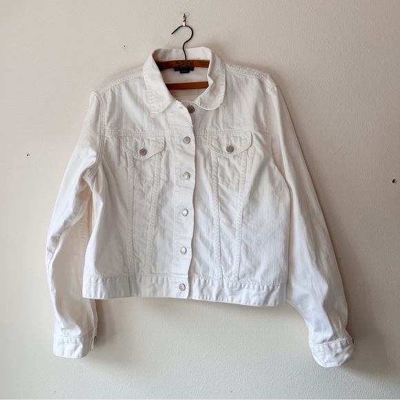Lands End Womens white denim jacket‎ size XL vintage - Picture 1 of 7